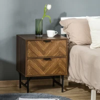 HOMCOM Bedside Table with Two Drawers, Side Cabinet Storage Unit with Metal Handles, Organisation Furniture for Living Room, Bedroom, Walnut Brown(m-2)
