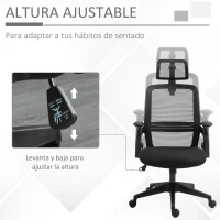 Vinsetto Silla de Oficina Ergonómica Silla de Malla con Altura Ajustable Reposacabezas Soporte Lumbar Regulables y Respaldo Transpirable 63,5x64,5x113-122 cm Negro(m-4)