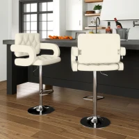 Upholstered Swivel Bar Stool, Set of 2 Height Adjustable Barstool with Back, Armrest, Footrest for Kitchen, White(m-10)