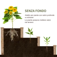 Outsunny Letto per Orto Rialzato a 3 Livelli in Legno Naturale, Fioriera Rialzata da Esterno per Piante, 120x120x56cm(m-5)
