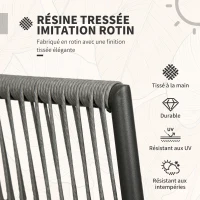 Outsunny Ensemble de jardin en résine tressée 3 pièces cadre en acier 2 fauteuils + table basse coussins inclus gris(m-4)