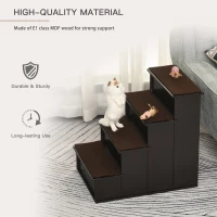 PawHut 4 Step Wooden Dog Steps Pet Stairs for Dogs, Cat Ladder for Bed Couch with Non-Slip Carpet 40 x 59 x 54.2 cm, Dark brown(m-6)