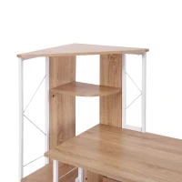 HOMCOM Computer Desk with Drawers and Bookshelf, Writing Desk for Home Office with Storage Shelves, Study Workstation, Oak(m-7)