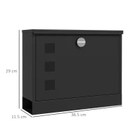 HOMCOM Cassetta Postale in Metallo con 2 Chiavi di Sicurezza, 3 Finestre e Foro di Drenaggio, 36.5x11.5x29 cm, Nera(m-3)