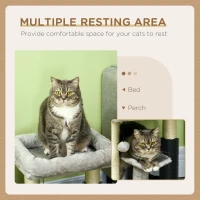 PawHut 48cm Cat Tree with Scratching Posts, Bed, Perch, Self Groomer, Toy - Grey(m-5)