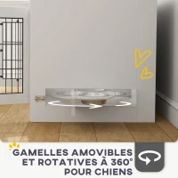 PawHut Cage pour chien intérieur caisse pour chien en bois 2 bols rotatifs à 360° 2 portes chien moyenne 80 x 60 x 63 cm blanc(m-4)