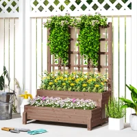 Outsunny 2-Tier Raised Garden Bed with Trellis, Wooden Elevated Planter Box with Drainage Holes, Outdoor Raised Planter for Climbing Plants, Fruits, Vegetables, Flowers, Brown(m-10)