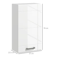 kleankin Armoire murale de salle de bain 1 porte avec étagère réglable en hauteur 3 niveaux 37 x 22,5 x 70 cm blanc haut brillant(m-3)
