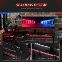 HOMCOM L Shaped Gaming Desk, Corner Computer Desk with Monitor Stand for Home Office, 140 x 130 x 93cm, Black and Red(m-6)