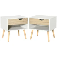 HOMCOM Bedside Table with Drawer and Shelf, Modern Nightstand, End Table for Bedroom, Living Room, Set of 2(m-1)