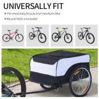 HOMCOM Bike Trailer Cargo in Steel Frame Extra Bicycle Storage Carrier with Removable Cover and Hitch (White and Black)(m-4)