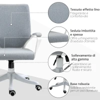 Vinsetto Sedia da Ufficio Ergonomica con Altezza Regolabile, Sedia Scrivania Imbottita Girevole 360° e Funzione Dondolo, in Tessuto effetto Lino Traspirante, per Studio, Grigio(m-6)