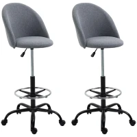 Vinsetto Lot de 2 chaises de bureau fauteuil de bureauassise haute réglable 105-125H cm tabouret de bureau pivotant 360° lin gris(m-1)