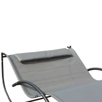 Outsunny Double Sun Lounger, Rocking Lounger Sunbed Daybed with Armrest and Headrest Pillow, for Two, For Outdoor Patio Garden, Grey(m-7)