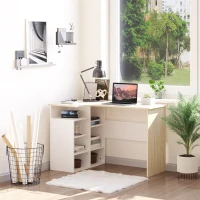 HOMCOM Escritorio Esquinero Mesa de Ordenador en Forma de L Escritorios Juveniles con Estantes Ajustables para Oficina Casa Despacho 120x70x75 cm Blanco y Roble(m-2)