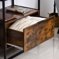 HOMCOM Table d'appoint table de chevet console meuble de rangement style industriel vintage grand tiroir, étagère et plateau aspect vieux bois veinage métal noir(m-9)