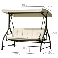 Outsunny Dondolo da Giardino 3 Posti, Dondolo Letto per Esterni con Tettuccio Regolabile, in Metallo e Poliestere, Crema(m-3)