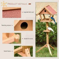 PawHut Wooden Bird Table Freestanding Feeding  Station for Garden Outside ,139H cm, Natural(m-5)