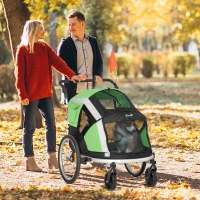 PawHut Dog Bike Trailer 2-in-1 Pet Stroller for Large Dogs Cart Foldable Bicycle Carrier Aluminium Frame with Safety Leash Hitch Coupler Reflector Flag Green(m-10)