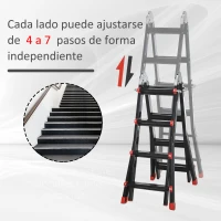HOMCOM Escalera Telescópica de Aluminio 4 m Escalera Extensible Plegable con 8 Peldaños Ajustables y 2 Formas Carga 150 kg(m-4)