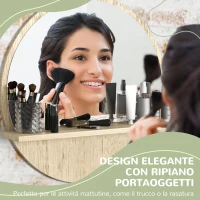 kleankin Specchio Bagno Rotondo in Truciolato e Vetro con Ripiano Portaoggetti e 2 Ganci Posteriori, Ø45x10 cm(m-4)