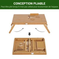 HOMCOM Table de lit plateau pour ordinateur en bois de bambou plateau inclinable pliable réglable en hauteur naturel(m-5)