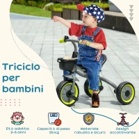 AIYAPLAY Triciclo per Bambini da 2-5 Anni con Seduta Regolabile e Campanello, 70.5x50x58cm, Nero(m-4)