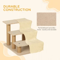 PawHut Three-Step Dog Stairs, with Washable Plush Cover, for High Bed Sofa, Dog Stairs for Small Dog and Cat - Beige(m-6)