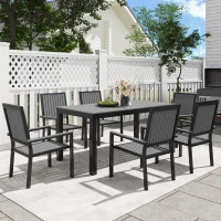Outsunny 6 Seater Garden Dining Set with Stackable Chairs, Aluminium Frame, Rectangular Plastic Top, Garden Furniture Set, Outdoor Dining Table and Chairs for Patio, Balcony, Poolside, Grey(m-10)