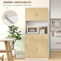 HOMCOM Mueble Auxiliar de Cocina con Puertas Cajón y Estantes Ajustables Antivuelco 80x40x180 cm Natural y Blanco(m-7)