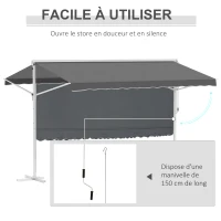 Outsunny Store Double Pente 4 x 3 m Manuel rétractable Inclinaison réglable métal époxy Blanc Polyester imperméabilisé Anti-UV Gris(m-5)