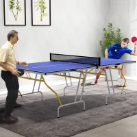 SPORTNOW 9FT Foldable Table Tennis Table, with Cover, Net, Paddles, Balls - Blue(m-10)