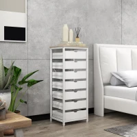 HOMCOM Commode meuble de rangement chiffonier à 7 tiroirs style comtemporain avec cadre en acier et poignées découpées blanc(m-2)