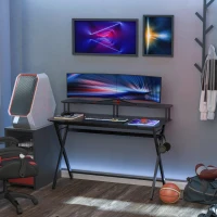 HOMCOM Gaming Desk Writing Racing Computer Table Workstation with Headphone Hook Curved Front Adjustable Feet for Home Office Use 140 x 60cm(m-10)