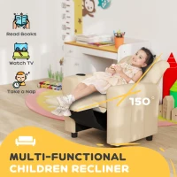 HOMCOM Kids Recliner Chair, PU Leather with Adjustable Backrest, Footrest, Padded Headrest, Beige(m-4)