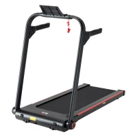 HOMCOM 750W Folding Treadmill, 1-14km/h Electric Running Machine w/ Wheels, Safety Button, LED Monitor, Phone Holder for Home Office Jogging Fitness Exercise Workout(m-10)