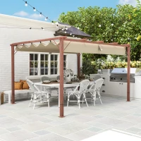 Outsunny Gazebo Pergola con Tetto Retrattile, Picchetti e Viti, in Poliestere e Alluminio, 382x300x232 cm, color Legno(m-8)