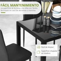 HOMCOM Conjunto de Comedor de Mesa y 4 Sillas 5 Piezas Mesa Rectangular de Vidrio Templado y Sillas Tapizadas en PU Negro(m-5)
