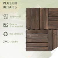 Outsunny Dalles terrasse - caillebotis - Lot de 27 pcs, Surface Max. 2,5 m²- emboîtables, Installation très Simple - Carreaux Bois Sapin teinté Noir(m-7)