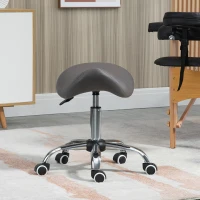 HOMCOM Cosmetic Stool 360° Rotate Height Adjustable Salon Massage Spa Chair Hydraulic Rolling Faux Leather Saddle Stool, Grey(m-7)