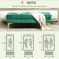 HOMCOM Panca Fondo Letto Imbottita con Rivestimento Trapuntato in Tessuto Effetto Velluto, 118x45x42 cm, Verde Scuro(m-7)