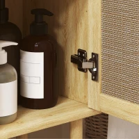 HOMCOM Meuble salle de bain rangement, meuble de rangement style bohème - tiroir et placard, étagères réglables, porte à rotin(m-9)