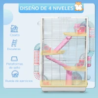 PawHut Jaula para Hámster con Tubos Jaula para Animales Pequeños con Bebedero Casita y Rueda de Ejercicio 47x29,5x76 cm Blanco(m-5)