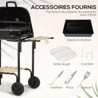 Outsunny Barbecue à charbon BBQ avec 2 roues, ustensiles, couvercle et étagères dim. 113L x 62l x 97H cm - métal émaillé noir(m-7)