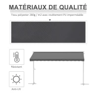 Outsunny Store Double Pente 4 x 3 m Manuel rétractable Inclinaison réglable métal époxy Blanc Polyester imperméabilisé Anti-UV Gris(m-4)