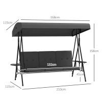 Outsunny Balancelle de jardin 3 places grand confort inclinaison toit réglable, 2 tablettes latérales, coussins, acier polyester(m-3)