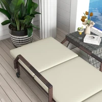 Outsunny Outdoor PE Rattan Sun Lounger Set of 2, Wicker Chaise Recliner Garden Chair with 5-Level Adjustable Backrest and 2 Wheels, Cream White(m-8)