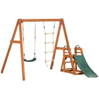 Outsunny Set con Scivolo, Altalena da Giardino e Scaletta a Corda in Legno per Bambini Età 3-8 Anni(m-1)