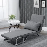 HOMCOM Fauteuil chauffeuse canapé-lit Convertible 1 Place déhoussable Grand Confort Coussin Pieds accoudoirs métal Lin Gris Clair(m-8)