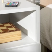 HOMCOM Comodini Moderni con LED, Set 2 Pezzi in Truciolato Bianco con Cassetto e 2 Ripiani Aperti, 40x40x55 cm(m-7)